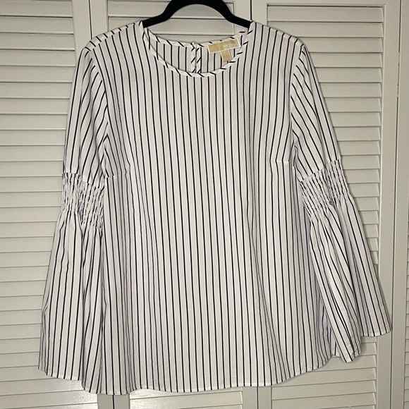Michael Kors Tops - Michael Kors Bell Sleeve Blue and White Striped Blouse